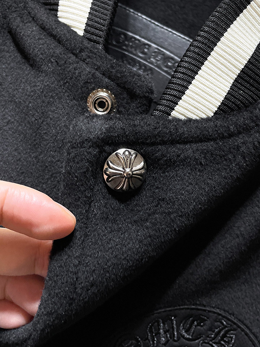 クロムハーツ サンスクリットクロスウールレザースリーブパッチワークベースボール刺繍コットンコート