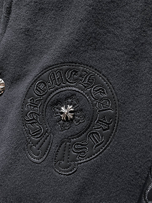 クロムハーツ サンスクリットクロスウールレザースリーブパッチワークベースボール刺繍コットンコート