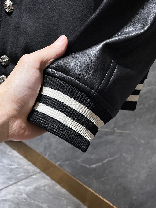 クロムハーツ サンスクリットクロスウールレザースリーブパッチワークベースボール刺繍コットンコート