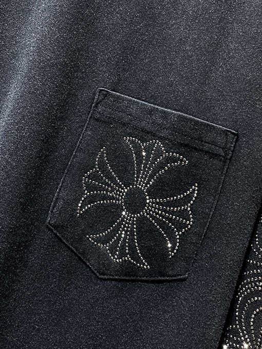 クロムハーツ ホットスタンプのラインストーンウォッシュいのある馬蹄形のクロスサンスクリットの花柄の長袖シャツ