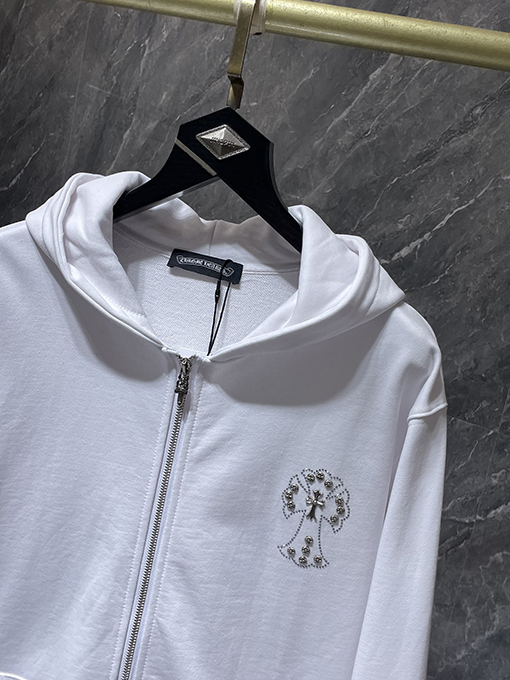 クロムハーツコピー ラインストーンクロスハンドメイドスタッズジッパーパーカー