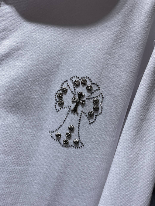 クロムハーツコピー ラインストーンクロスハンドメイドスタッズジッパーパーカー