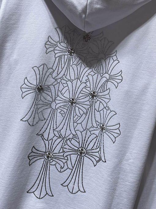 クロムハーツコピー ラインストーンクロスハンドメイドスタッズジッパーパーカー