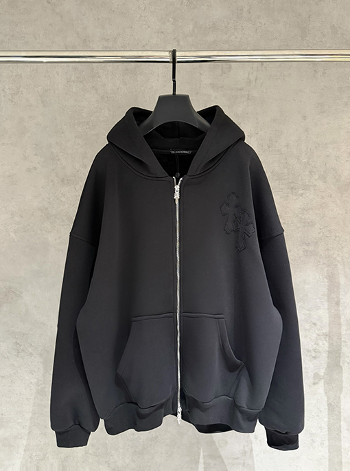 クロムハーツ 新作のフリース裏地付きジップアップスウェットシャツジャケット