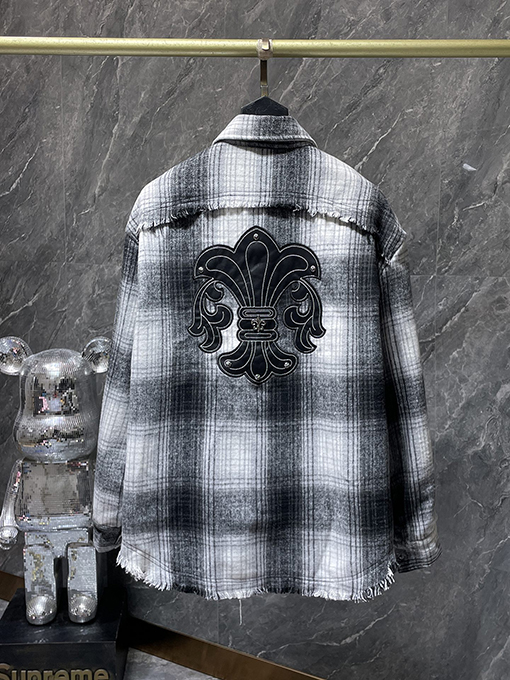 クロムハーツ サンスクリット刺繍のクロスアップリケウール長袖シャツ