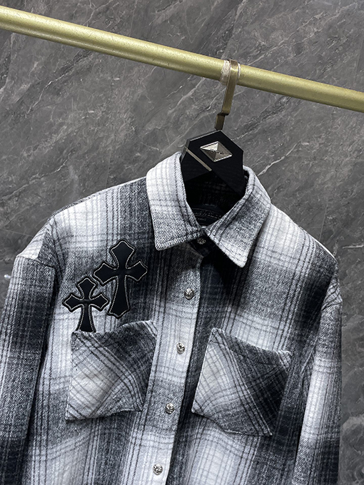 クロムハーツ サンスクリット刺繍のクロスアップリケウール長袖シャツ