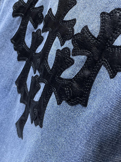 クロムハーツ パッチワークレザークロスレトロデニムジャケット