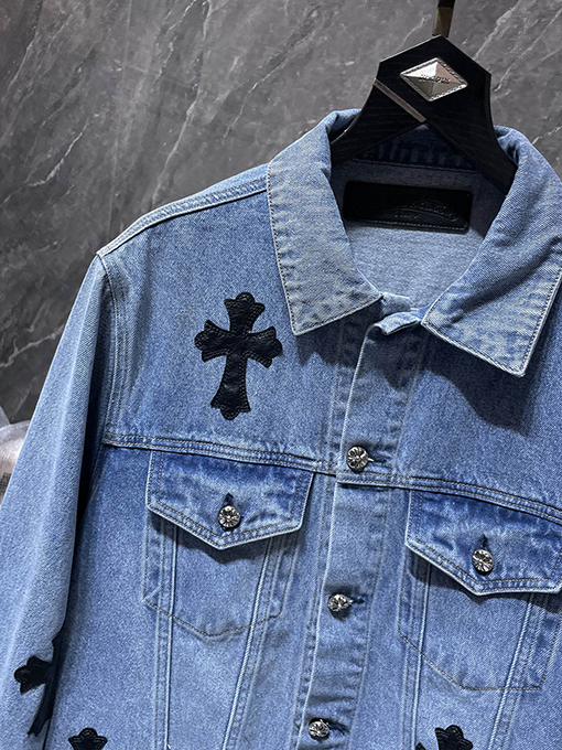 クロムハーツ パッチワークレザークロスレトロデニムジャケット