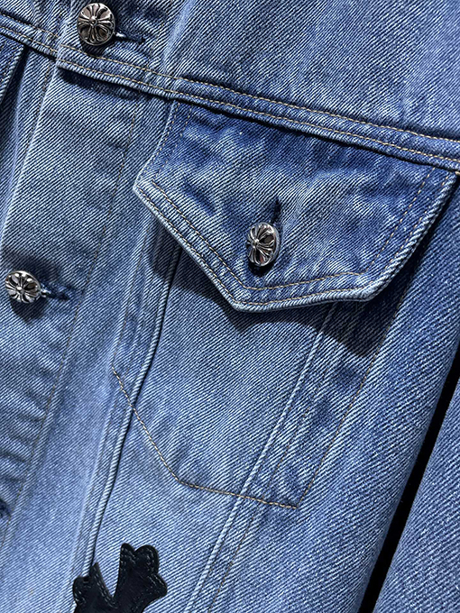 クロムハーツ パッチワークレザークロスレトロデニムジャケット