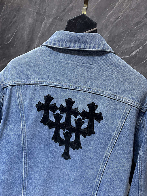 クロムハーツ パッチワークレザークロスレトロデニムジャケット