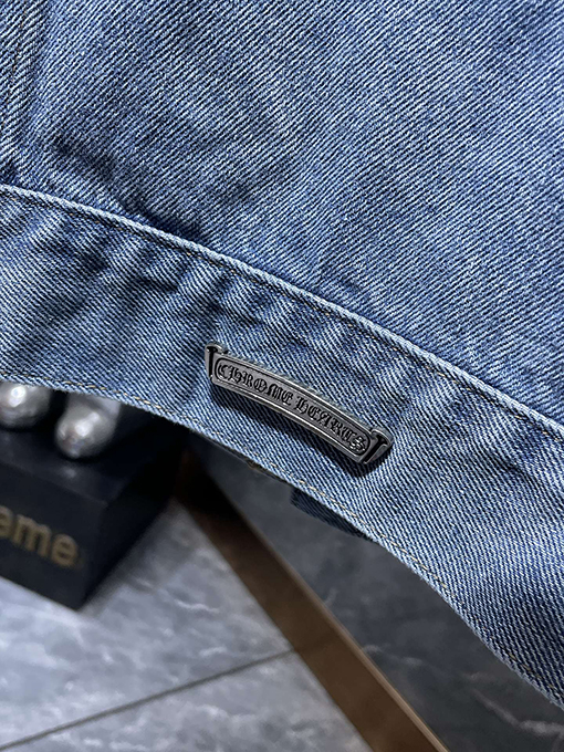 クロムハーツ パッチワークレザークロスレトロデニムジャケット