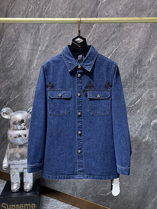 クロムハーツスーパーコピー クロス刺繍入りブルーウォッシュデニムシャツ