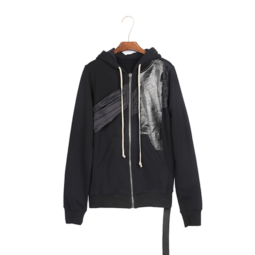 リックオウエンス フード付きパッチワークジップアップスウェットシャツ