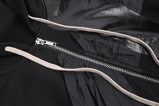 リックオウエンス フード付きパッチワークジップアップスウェットシャツ