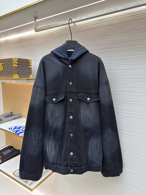 バレンシアガスーパーコピー Balenciaga 刺繍入りフード付きデニムジャケット