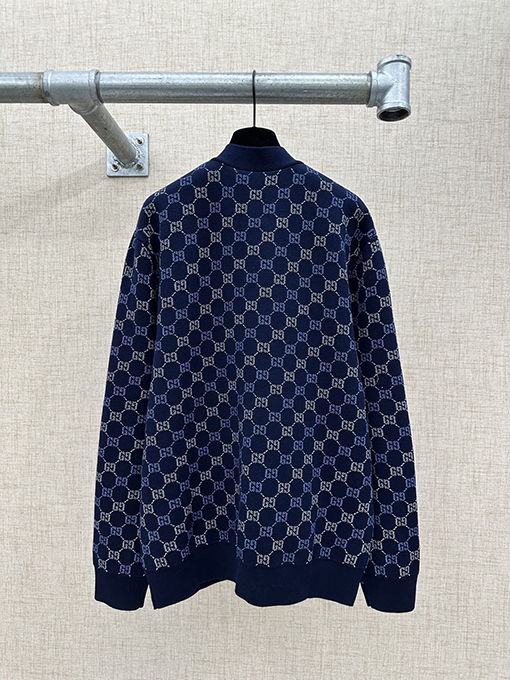 グッチ 両面ウールのジャカード織り厚カーディガン