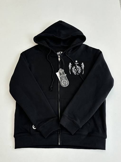 クロムハーツスーパーコピー ブラックスカル ジップアップ フード付きスウェットシャツ