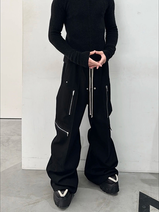 リックオウエンス ワイドレッグのモップ掛けまでの長さのワークパンツ