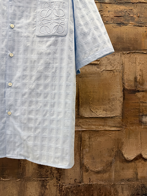 ロエベ パッチポケット付きの刺繍入りチェック柄半袖シャツ