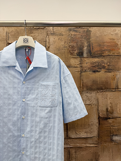 ロエベ パッチポケット付きの刺繍入りチェック柄半袖シャツ