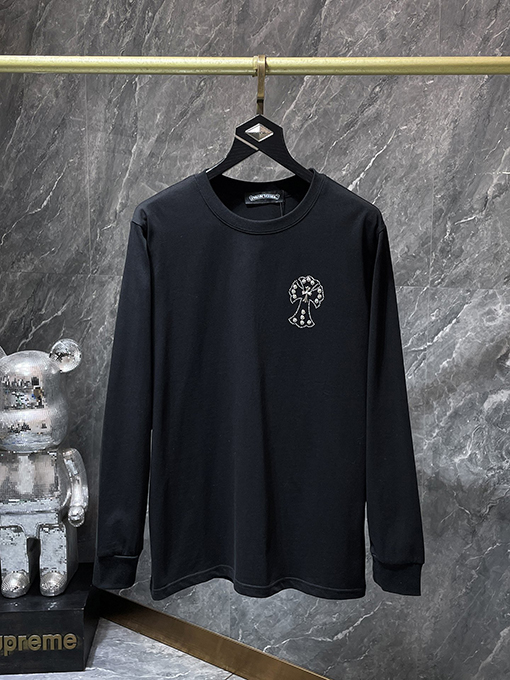 クロムハーツ ホットフィックスのラインストーンクロスと手作りのリベットが付いた長袖シャツ