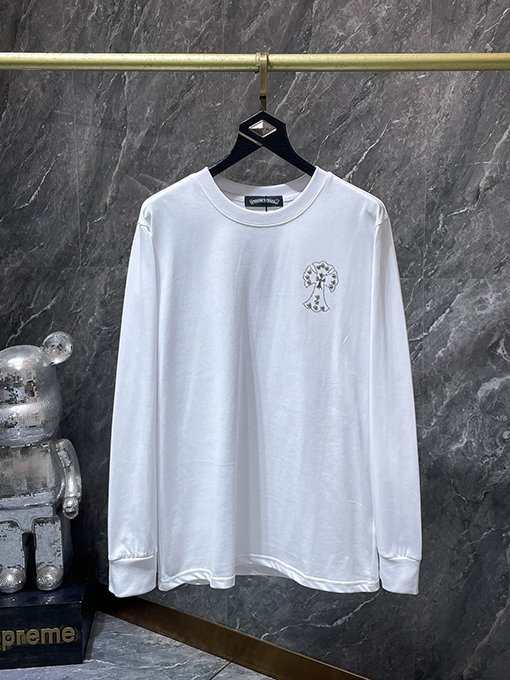 クロムハーツ ホットフィックスのラインストーンクロスと手作りのリベットが付いた長袖シャツ