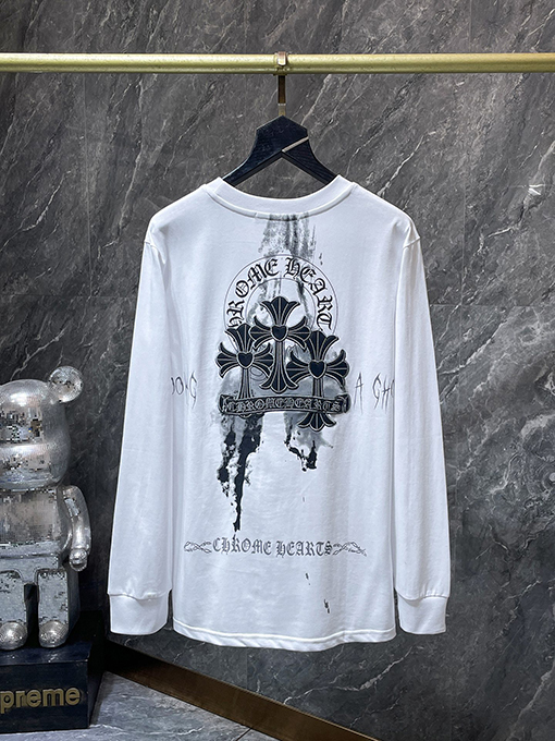 クロムハーツコピー 馬蹄刺繍の重なりうクロスのスプレーペイント長袖シャツ