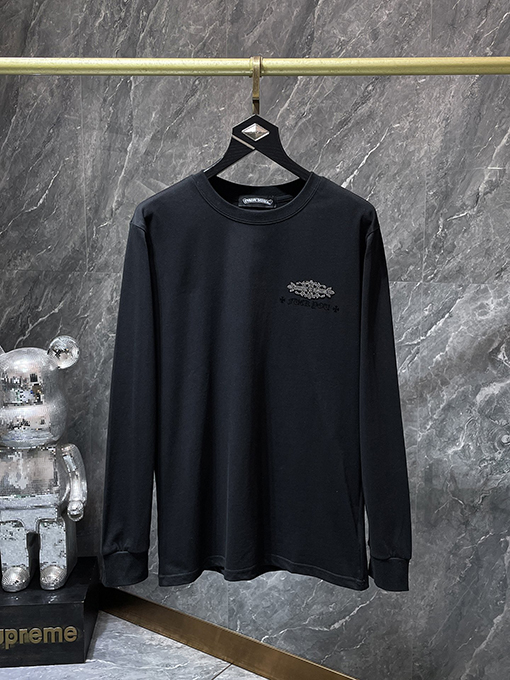 クロムハーツ クラシックなヘビーデューティーラインストーンホースシューサンスクリット文字クロス長袖シャツ