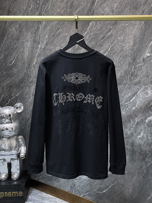 クロムハーツ クラシックなヘビーデューティーラインストーンホースシューサンスクリット文字クロス長袖シャツ