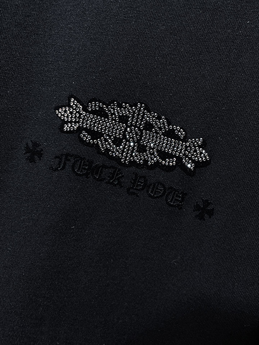 クロムハーツ クラシックなヘビーデューティーラインストーンホースシューサンスクリット文字クロス長袖シャツ