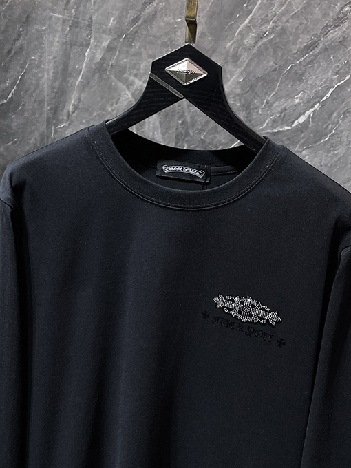 クロムハーツ クラシックなヘビーデューティーラインストーンホースシューサンスクリット文字クロス長袖シャツ