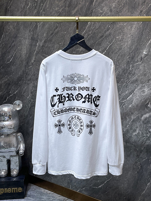 クロムハーツ クラシックなヘビーデューティーラインストーンホースシューサンスクリット文字クロス長袖シャツ