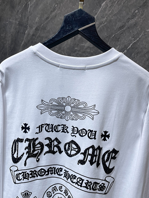 クロムハーツ クラシックなヘビーデューティーラインストーンホースシューサンスクリット文字クロス長袖シャツ