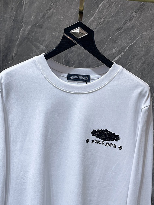 クロムハーツ クラシックなヘビーデューティーラインストーンホースシューサンスクリット文字クロス長袖シャツ