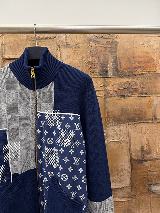 ルイヴィトンスーパーコピー ニットパッチワークジップアップカーディガン