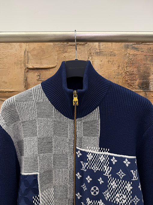 ルイヴィトンスーパーコピー ニットパッチワークジップアップカーディガン