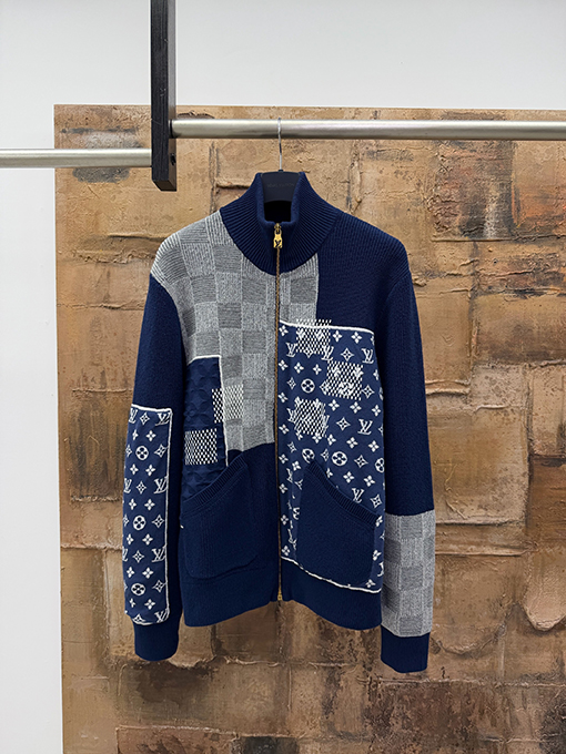 ルイヴィトンスーパーコピー ニットパッチワークジップアップカーディガン