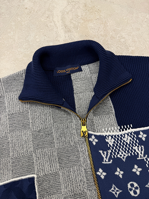 ルイヴィトンスーパーコピー ニットパッチワークジップアップカーディガン