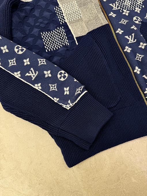 ルイヴィトンスーパーコピー ニットパッチワークジップアップカーディガン