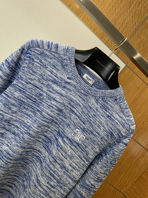 セリーヌ ミックスカラー織り刺繍クルーネックセーター