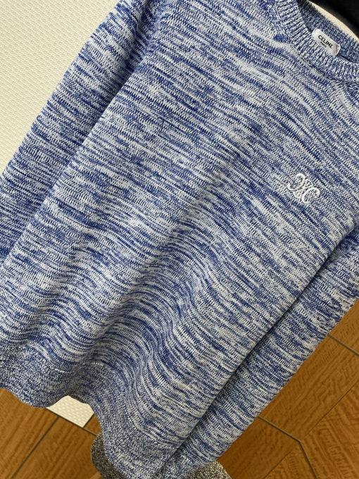 セリーヌ ミックスカラー織り刺繍クルーネックセーター