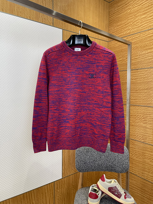 セリーヌ ミックスカラー織り刺繍クルーネックセーター
