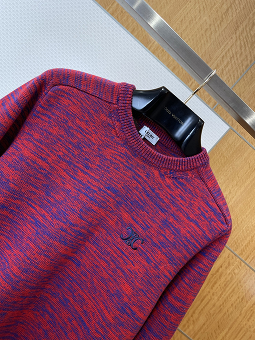 セリーヌ ミックスカラー織り刺繍クルーネックセーター