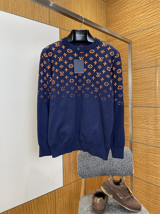 ルイヴィトン クラシックなグラデーションジャカードラウンドネックニットセーター