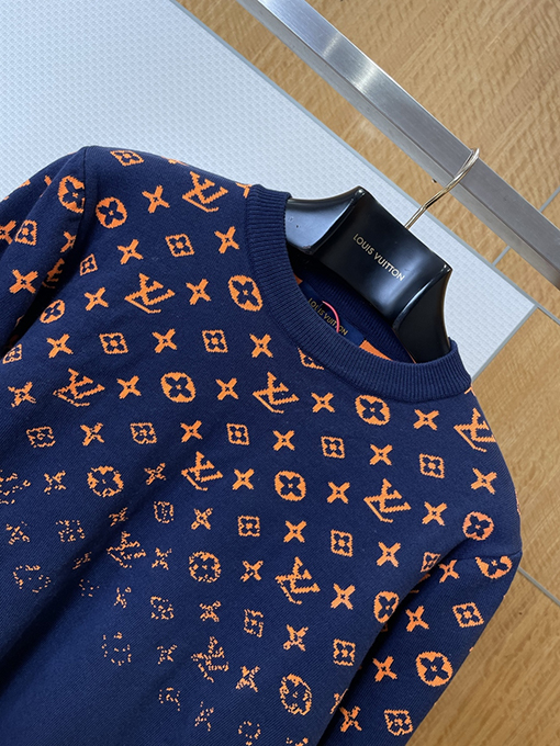 ルイヴィトン クラシックなグラデーションジャカードラウンドネックニットセーター