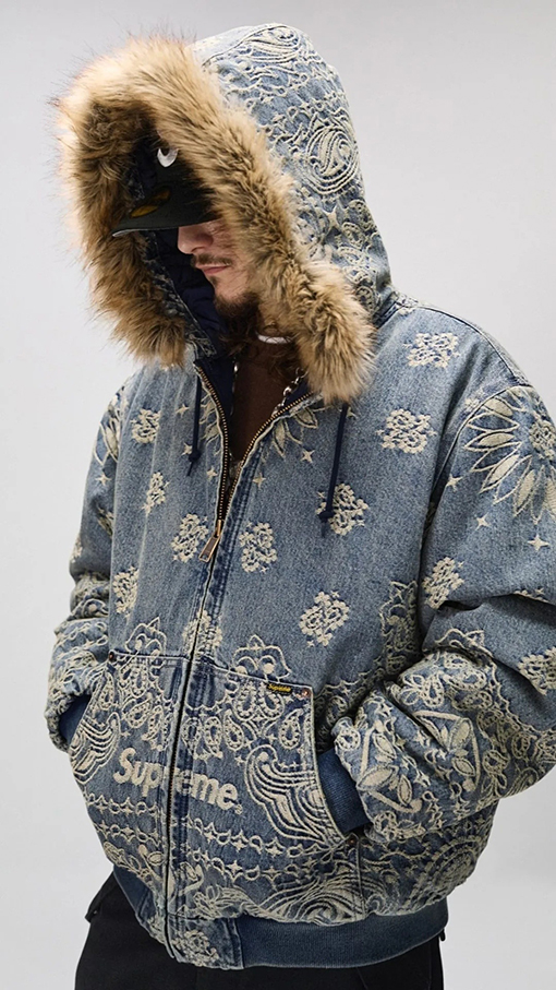 シュプリーム SUPREME BANDANA JACQUARD DENIM HOODED WORK JACKET ペイズリージャカードキルティングデニムジャケット