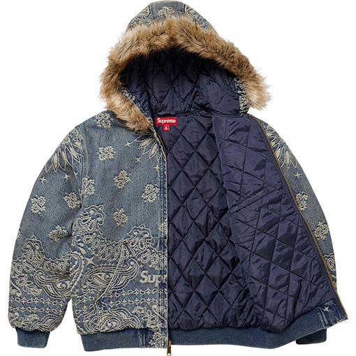 シュプリーム SUPREME BANDANA JACQUARD DENIM HOODED WORK JACKET ペイズリージャカードキルティングデニムジャケット
