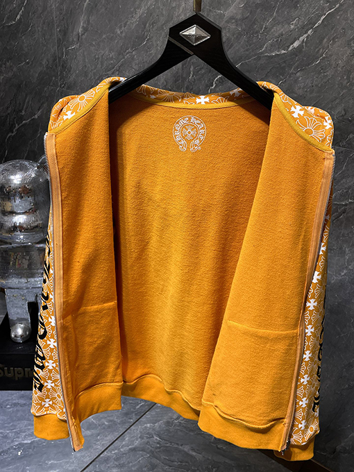 クロムハーツコピー 馬蹄のロゴ柄がったブルーのジップアップフード付きスウェットシャツ