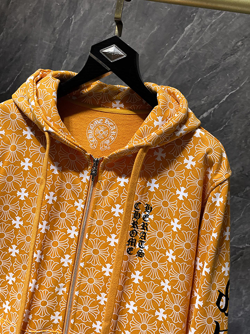 クロムハーツコピー 馬蹄のロゴ柄がったブルーのジップアップフード付きスウェットシャツ