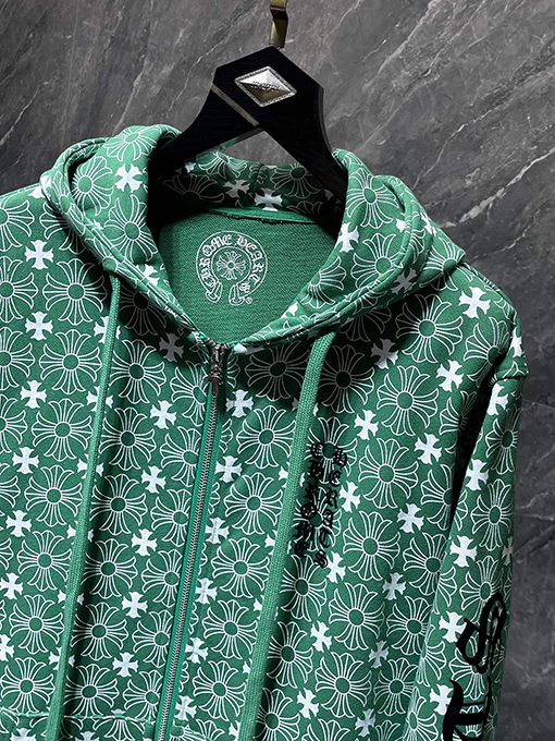 クロムハーツコピー 馬蹄のロゴ柄がったブルーのジップアップフード付きスウェットシャツ